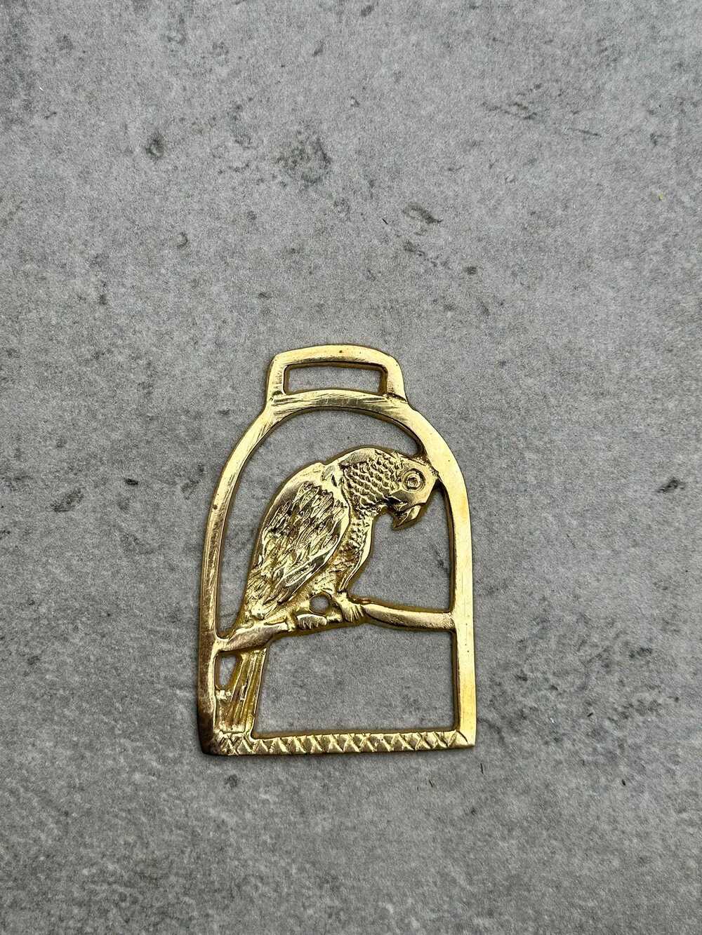 Vintage Solid Brass Parrot Horse Brass Featuring Bird on Perch | Equestrian Deco